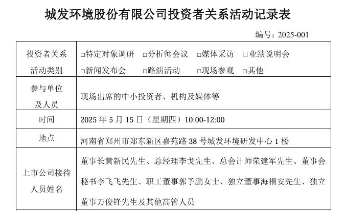 城发环境：招聘了5名博士，计划建立年轻人创业孵化器