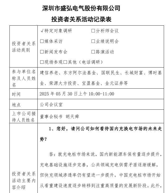 盛弘股份：在工商业储能领域，同步推进各类新业态下的模式