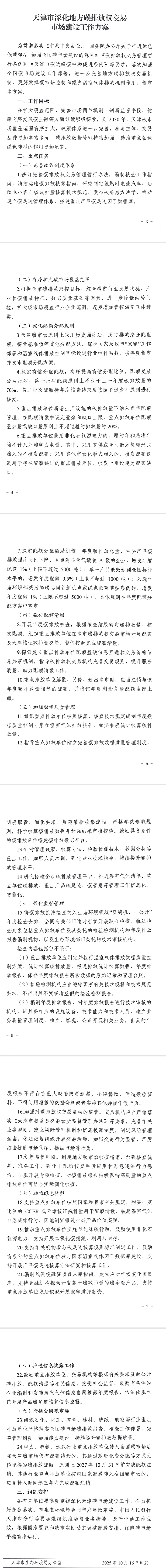 《天津市深化地方碳排放权交易市场建设工作方案》印发