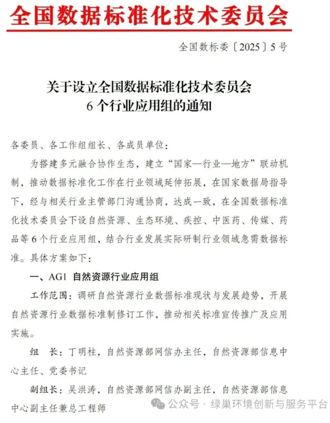 全国数据标委会成立环境行业组,生态环境部、清华大学分别担任组长