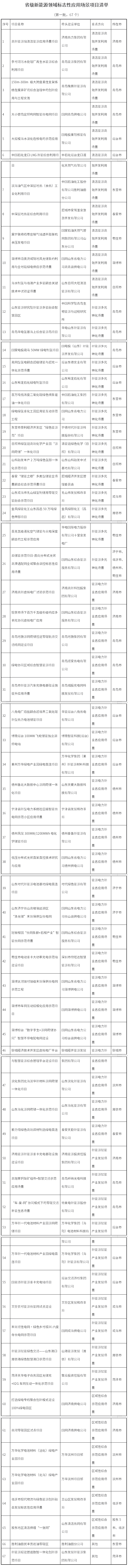 《山东省新能源领域场景建设实施方案》发布 67个项目清单同步出炉